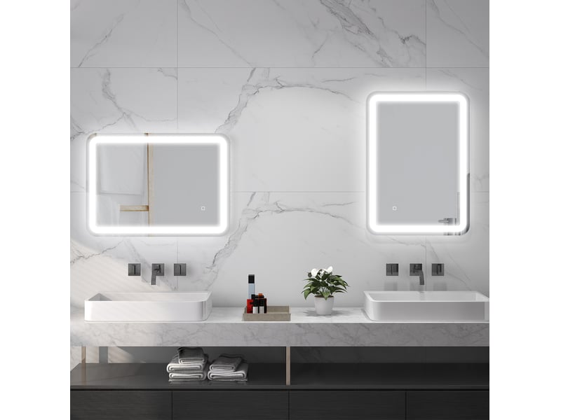 Miroir de salle de bain led 50 x 70 cm – argent – 3 couleurs, antibuée ip44, commande tactile et mémoire - Conforama D