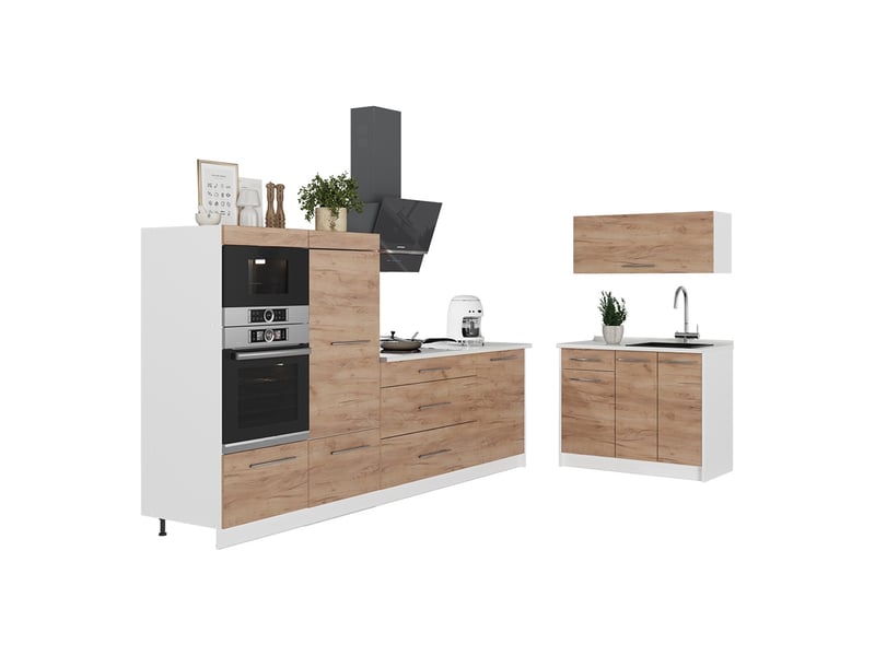  Vicco cuisine, chêne de force doré, 380cm, pt marbre  - Conforama E