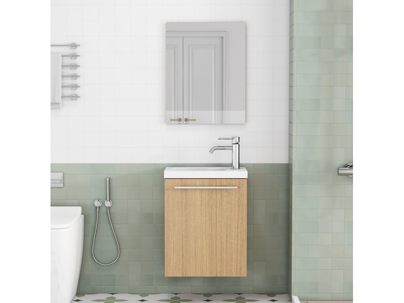 Meuble sous vasque mural avec miroir, porte amortie et vasque en céramique, chêne, salle de bain 40 × 25 × 48 cm - Conforama D