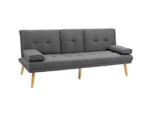 Canapé convertible 3 places avec dossier réglable, table pliante et porte-gobelets en polyester gris foncé