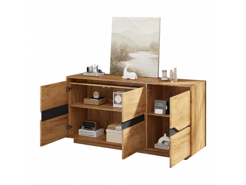  Buffet blanc 3 portes en mdf avec séparations réglables, 120 cm  - Conforama B