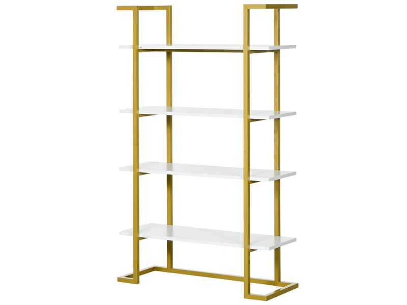  Bibliothèque surélevée à 4 niveaux, multifonctionnelle, en mdf et acier, 92 x 35 x 152 cm, blanc et or  - Conforama B