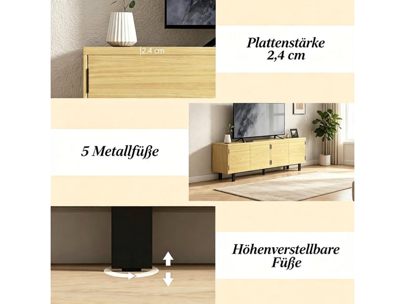  Meuble tv 180 cm pour téléviseur jusqu’à 82 pouces, 4 portes à pression  - Conforama D