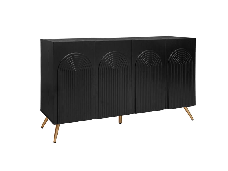  Buffet noir style mid-century avec portes arquées, 150 cm, pieds en métal doré  - Conforama A