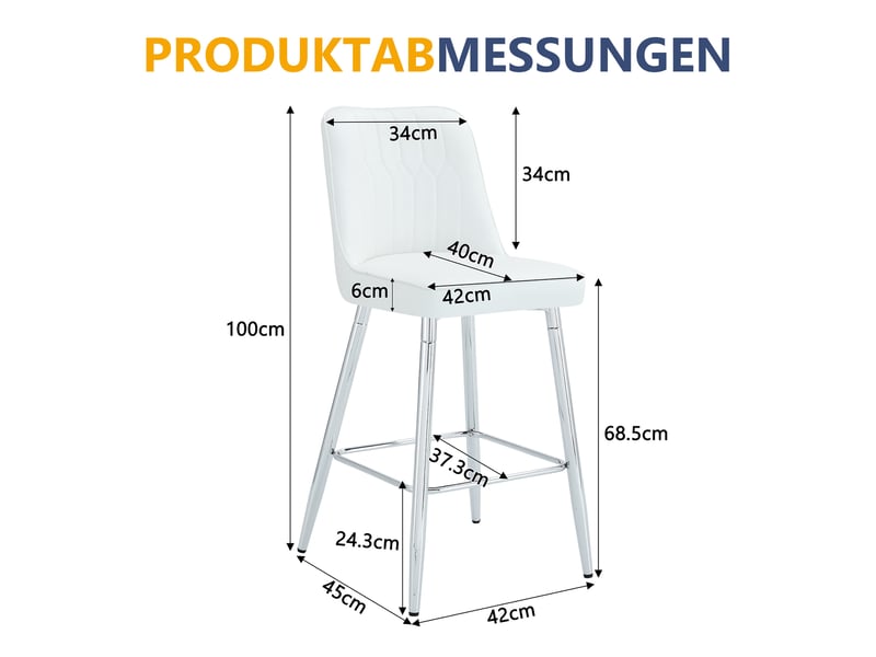  Lot de 2 tabourets de bar 100 cm – simili-cuir blanc, piètement métal argenté, repose-pieds, confort, coloris variés  - Conforama C