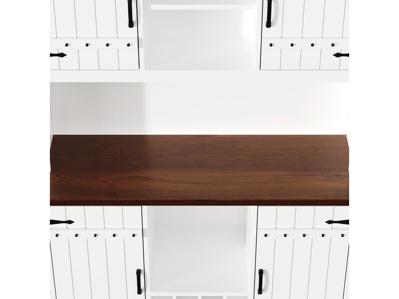  Vaisselier blanc buffet de cuisine industriel avec led rgb, armoire porte de grange avec casier à vin et étagères réglables, 120x180cm  - Conforama R