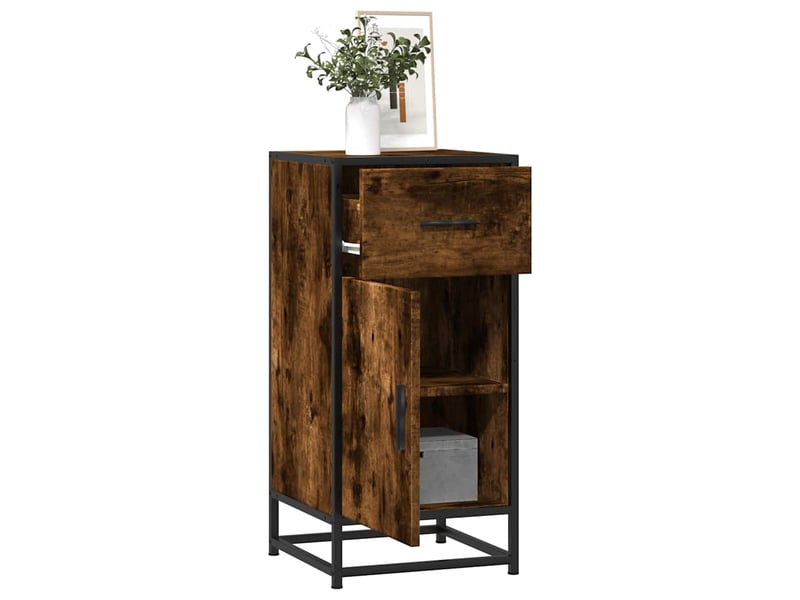  Buffet - bahut - meuble de rangement chêne fumé 35,5x35x76 cm bois d'ingénierie et métal  - Conforama B