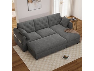 Canapé d'angle droit fixe <strong>HAUSS SPOLE</strong> <strong></strong> 3 places Velours gris avec coffre de rangement