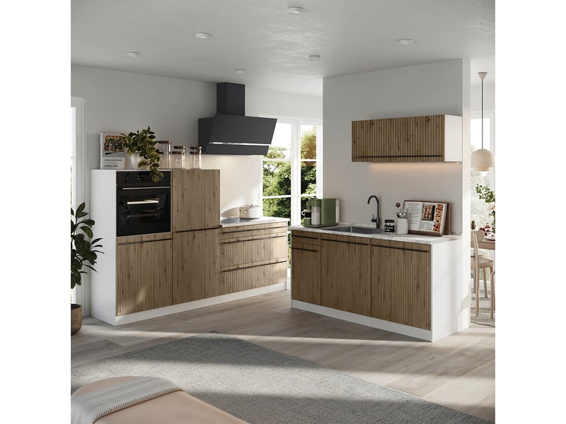  Vicco cuisine, chêne artisanblanc, 220cm sans plan de travail  - Conforama C