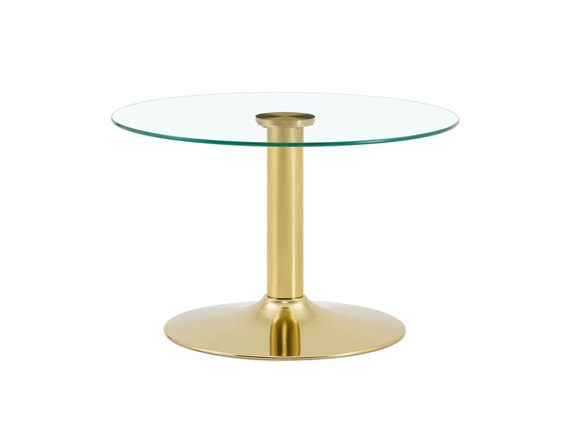 Table basse ronde avec plateau en verre trempé et pied en métal doré pour salon, diamètre 70 cm, hauteur 45 cm  - Conforama A
