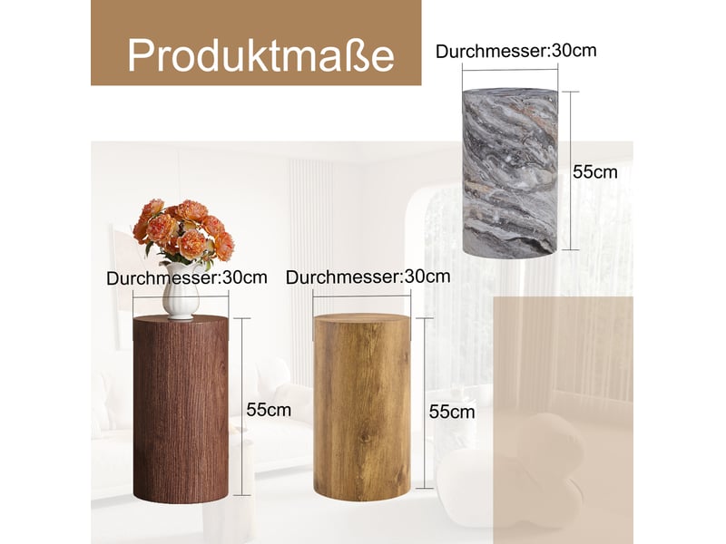  Bout de canapé rond ø30 cm en mdf, effet marbre gris, hauteur 55 cm fixe  - Conforama C
