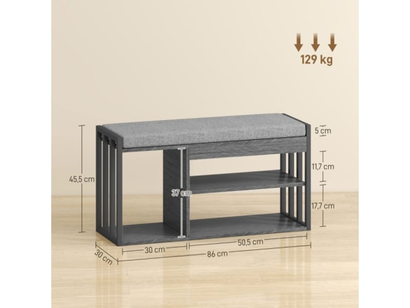  Banc à chaussures gris à 3 niveaux avec assise, rangement pour entrée, salon et chambre  - Conforama C