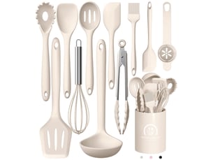 Set de 12 ustensiles de cuisine,meulva,33,5x12,5x12,5 cm,silicone,kaki