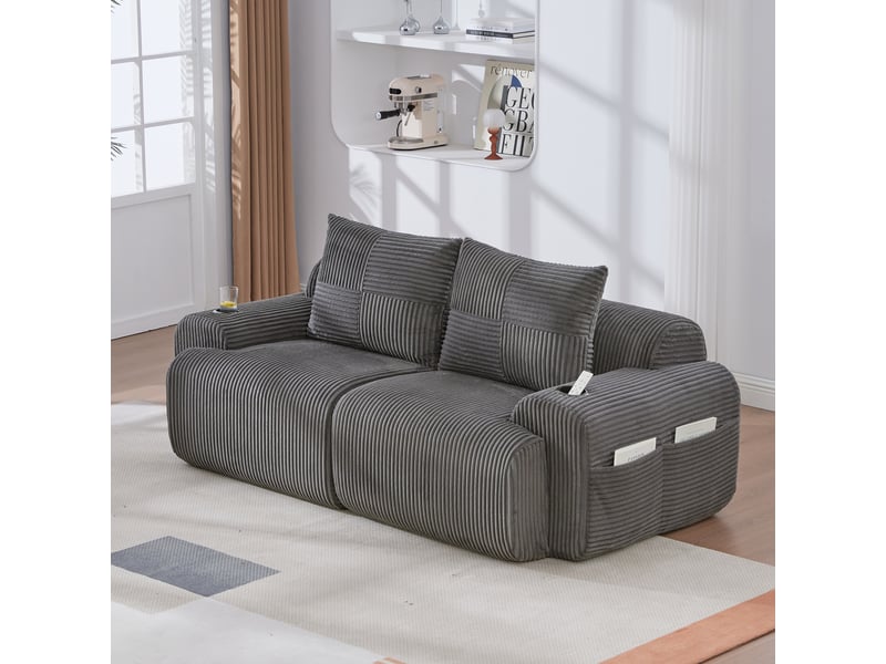  Canapé droit fixe 2 places tissu gris foncé  - Conforama E