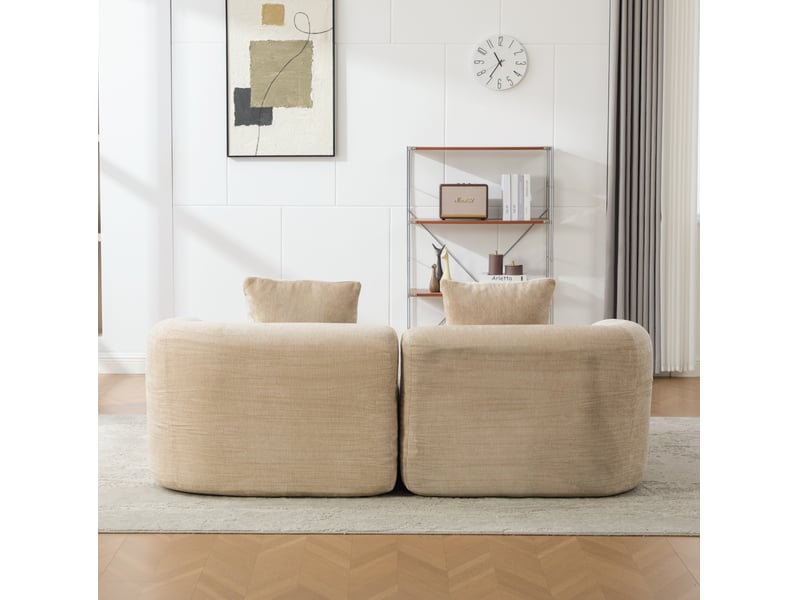  Canapé modulaire 2 places en chenille light khaki avec méridienne  - Conforama D