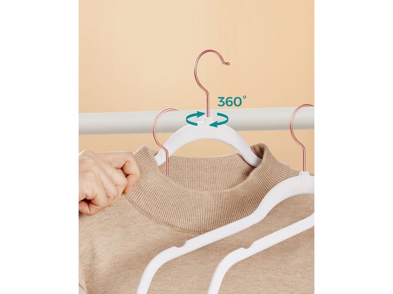 Lot de 50 cintres velours adulte, longueur 41,5 cm, fin, grande capacité de charge, avec crochets pivotants à 360°, pour manteaux, chemises, blanc et rose gold  - Conforama D