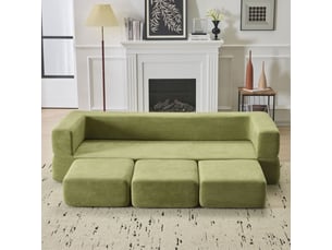 Canapé 3 places, en tissu chenille, coloris vert, l201 x p75,5 x h50 cm, gain de place, assise confortable