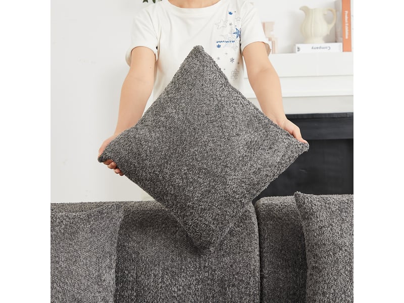  Canapé d’angle droit 3 places en chenille gris anthracite, 222 x 157 x 73 cm Fay Lum - Conforama W