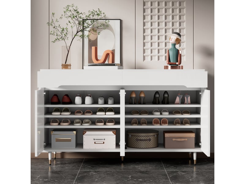  Meuble à chaussures ouvert, blanc, 140 x 39 x 84 cm  - Conforama D