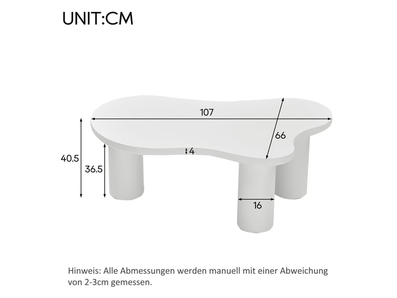  Table basse en forme de nuage 107x66x40.5 cm, plateau mdf, pieds pvc, blanche  - Conforama E