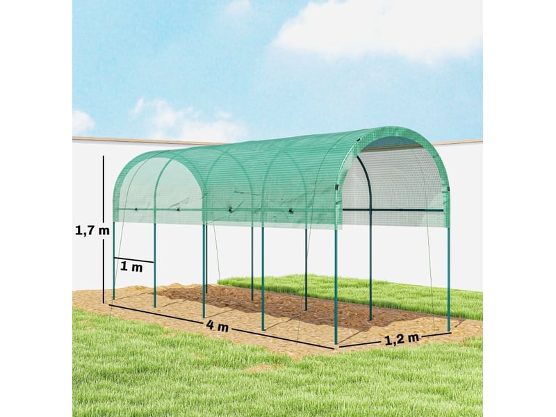  Serre de jardin ouverte 400x120x170 cm – verte – bâche plastique renforcée, arceaux en acier et 8 piquets  - Conforama C