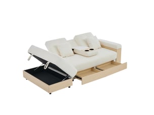 Canapé droit convertible <strong>MODENVIE</strong> <strong></strong> 3 places Tissu beige avec coffre de rangement