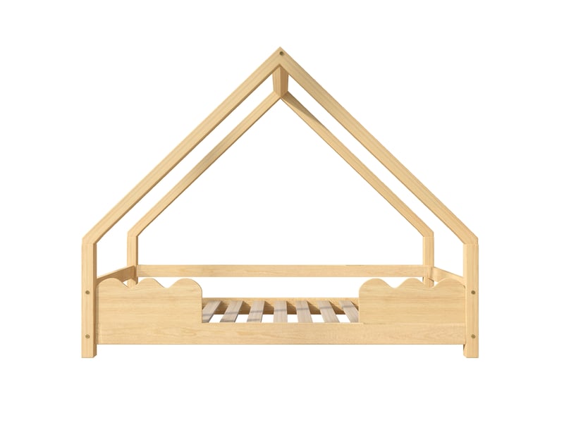  Lit cabane, lit enfant 90x200cm avec protection antichute, lit de jeu, lit junior, bois massif finition naturelle  - Conforama E