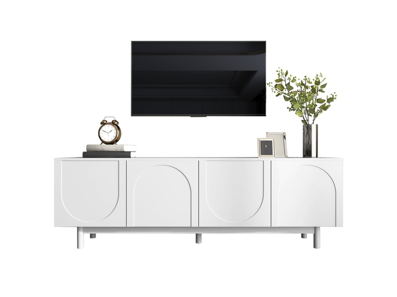  Meuble tv 175 x 38 x 56 cm blanc, étagères réglables, grand rangement, design moderne et élégant  - Conforama A