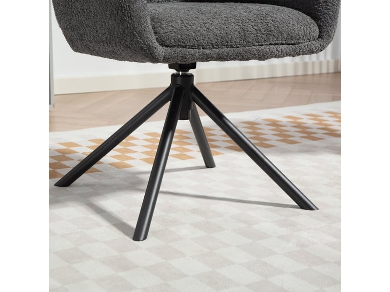  Fauteuil pivotant rembourré – design confortable avec accoudoirs, tissu polyester gris foncé, pieds métal, 59x58,5x78,5 cm  - Conforama D