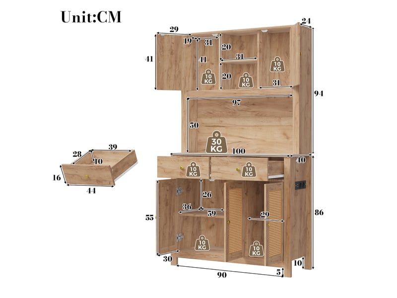  Armoire de cuisine 5 portes en rotin et 2 tiroirs led 100 x 40 x 180 cm N635P28787778N - Conforama C
