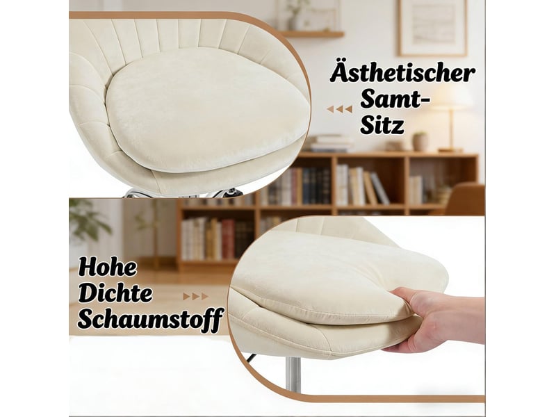  Chaise de bureau beige en velours réglable en hauteur, pivotante à 360° avec roulettes, confort au quotidien  - Conforama D