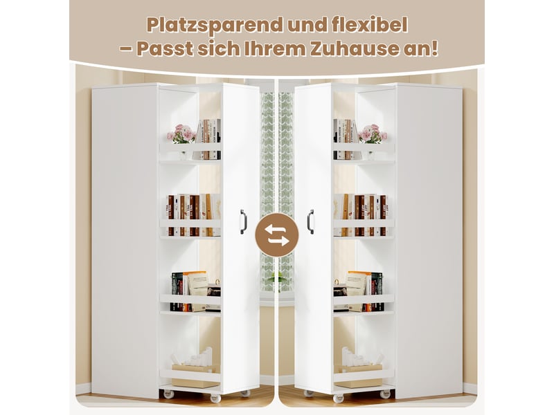  Bibliothèque étroite mobile avec boîtes et roulettes - format gain de place, mdf blanc 40 × 30 × 160,5 cm  - Conforama E