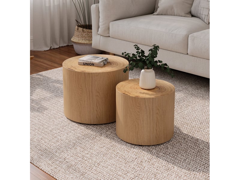  Tables basses gigognes ulevr rondes, lot de 2, ø 48 et 38 cm, mdf avec placage bois naturel et cernes d’arbre  - Conforama B
