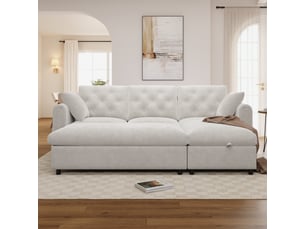 Canapé droit fixe 3 places Velours beige avec coffre de rangement