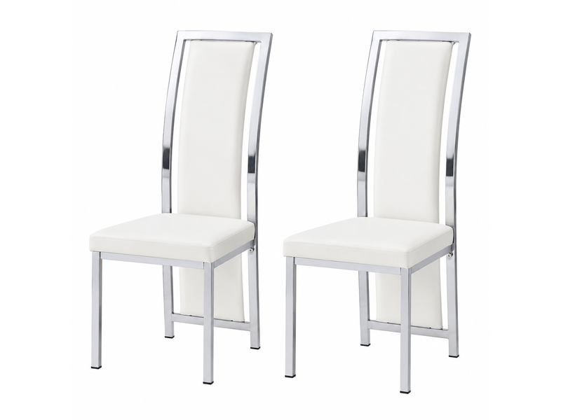  Chaises de salle à manger minimalistes, lot de 2, pu blanc et métal argenté, h109 cm  - Conforama A