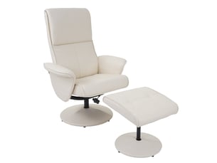 Fauteuil relax helsinki, fauteuil de télévision avec tabouret - similicuir, crème