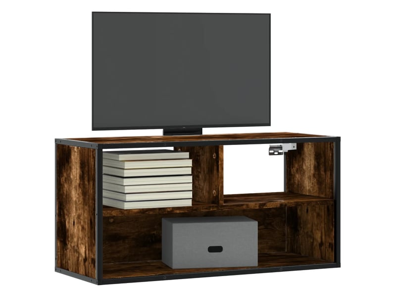  Meuble tv - banc tv - meuble de rangement chêne fumé 80x31x39,5 cm bois d'ingénierie et métal  - Conforama B