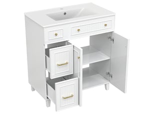 Meuble salle de bain avec lavabo 81.7 cm blanc - meuble sous vasque sur pied en mdf laqué et céramique