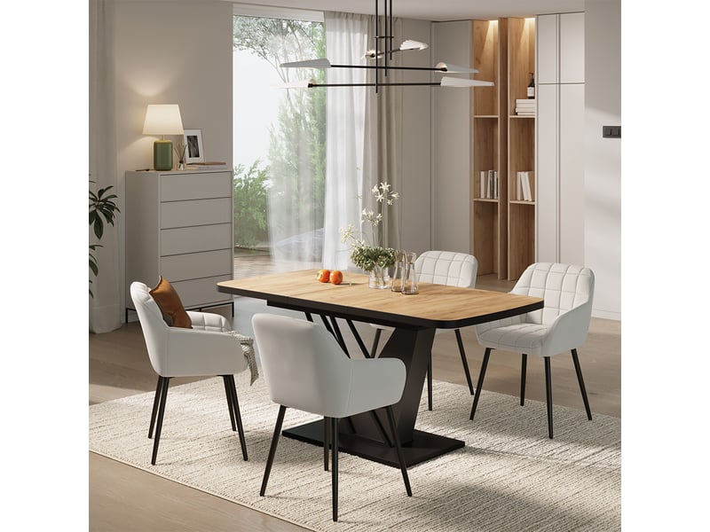  Vicco ensemble de table à manger, chêne de force dorénoir, 120x80cm avec 4 chaises de salle à manger  - Conforama C
