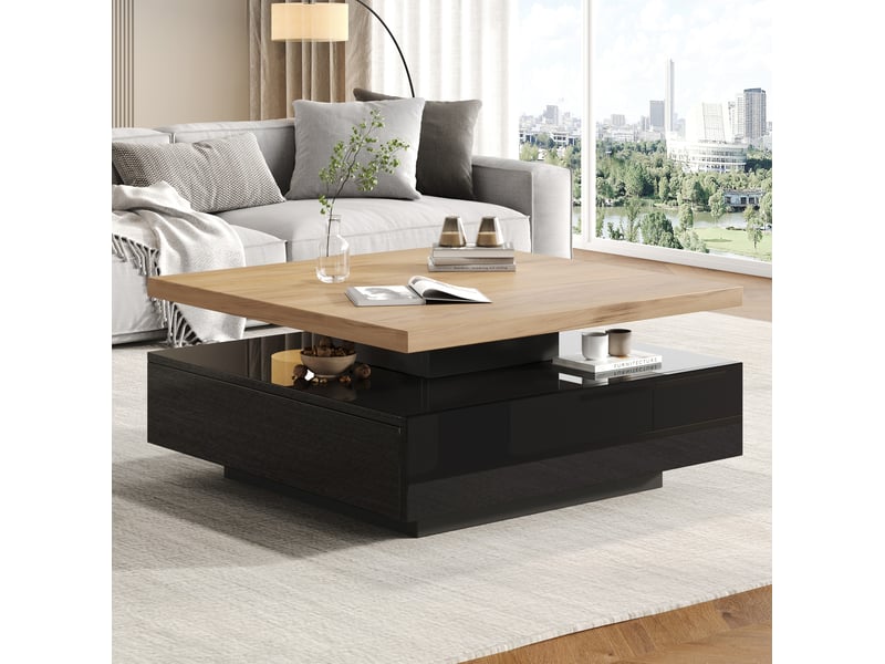  Table basse carrée pivotante à 360° noyer et noir, 70 x 70 x 36 cm  - Conforama D