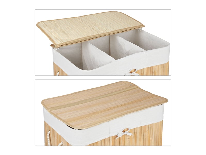  Panier à linge rectangulaire trieur à 3 compartiments salle de bain 62 x 62,5 x 42,5 cm en bambou naturel 13_0011591  - Conforama D