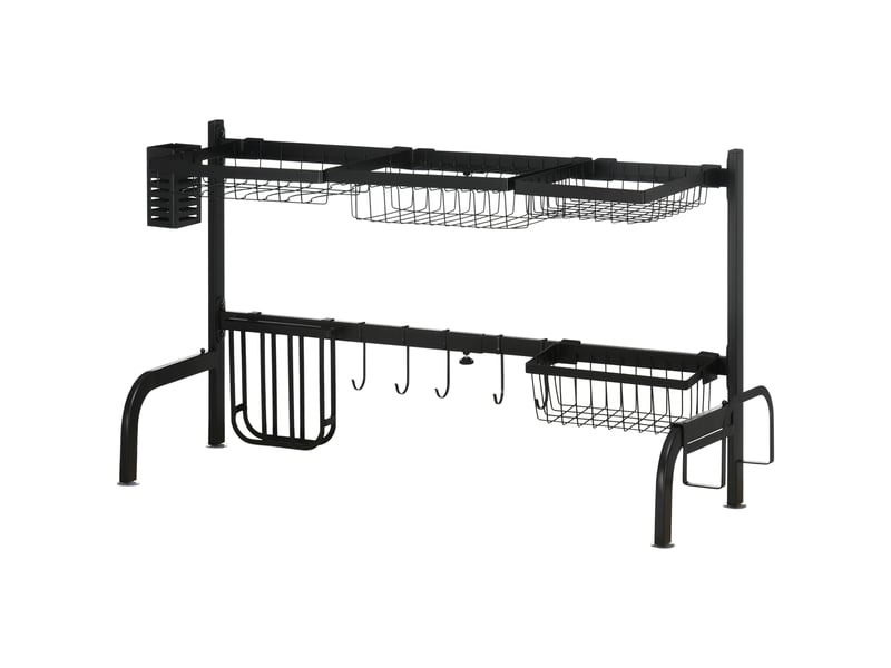  Égouttoir à vaisselle, longueur réglable de 51 à 93 cm, nombreux éléments, agencement flexible, 93 x 30 x 52 cm, noir  - Conforama B