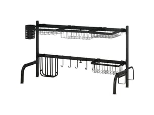 Égouttoir à vaisselle, longueur réglable de 51 à 93 cm, nombreux éléments, agencement flexible, 93 x 30 x 52 cm, noir
