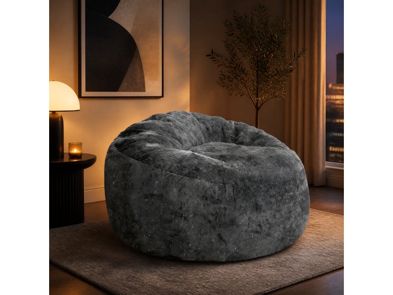 Fauteuil pouf avec dossier haut incurvé et assise profonde, soutien enveloppant pour la détente, en flanelle gris, 100 × 98 × 61 cm - Conforama D