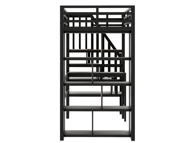 Lit mezzanine en fer noir 90x200 cm – bureau intégré, étagère, barre led, escalier de rangement - Conforama E
