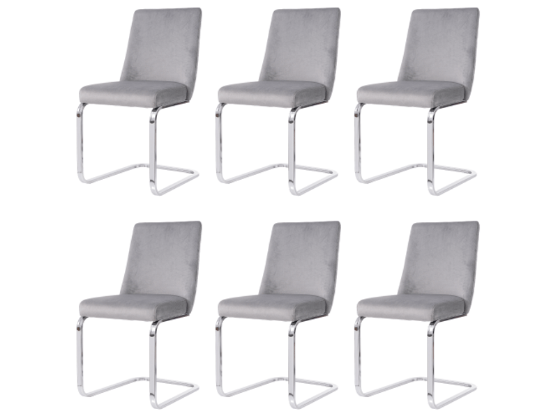  Lot de 6 chaises de salle à manger, chaise grise en velours avec dossier en diamant avec pieds en métal argenté  - Conforama A