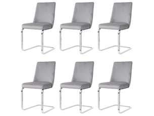 Lot de 6 chaises de salle à manger, chaise grise en velours avec dossier en diamant avec pieds en métal argenté