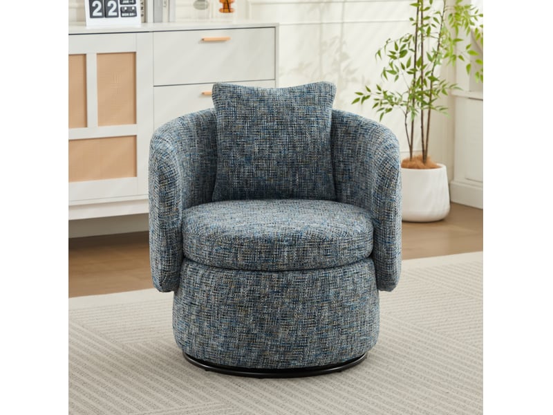 Fauteuil pivotant 360° avec rangement caché et dossier rembourré, en chenille bleu - Conforama D
