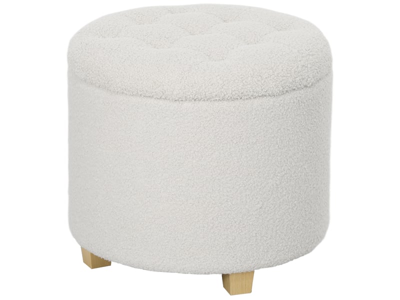  Pouf coffre rangement, tabouret rond, pouf repose-pieds en tissu bouclette, charge 120 kg, blanc,  45 x 41 cm  - Conforama B