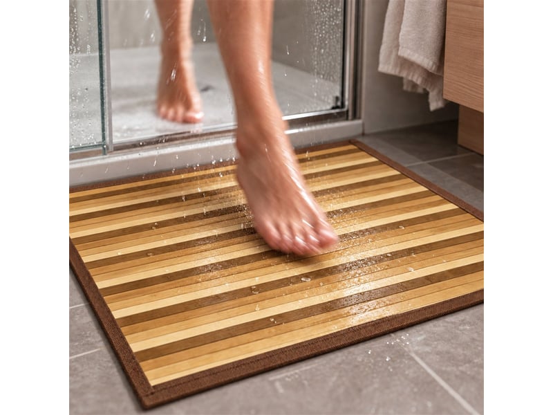  The white stone tapis en bambou dégradé 55x280 cm beige | tapis de cuisine et salle de bain antidérapant | tapis en bambou avec dos antidérapant et bordure en polyester  - Conforama C